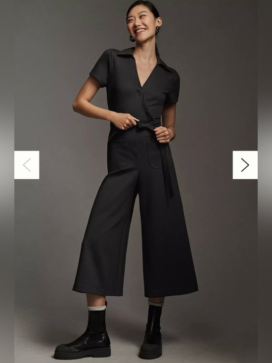 Maeve Pants - NWT Anthropologie Navy Blue Belted Wide Leg Jumpsuit Short Sleeve Collared